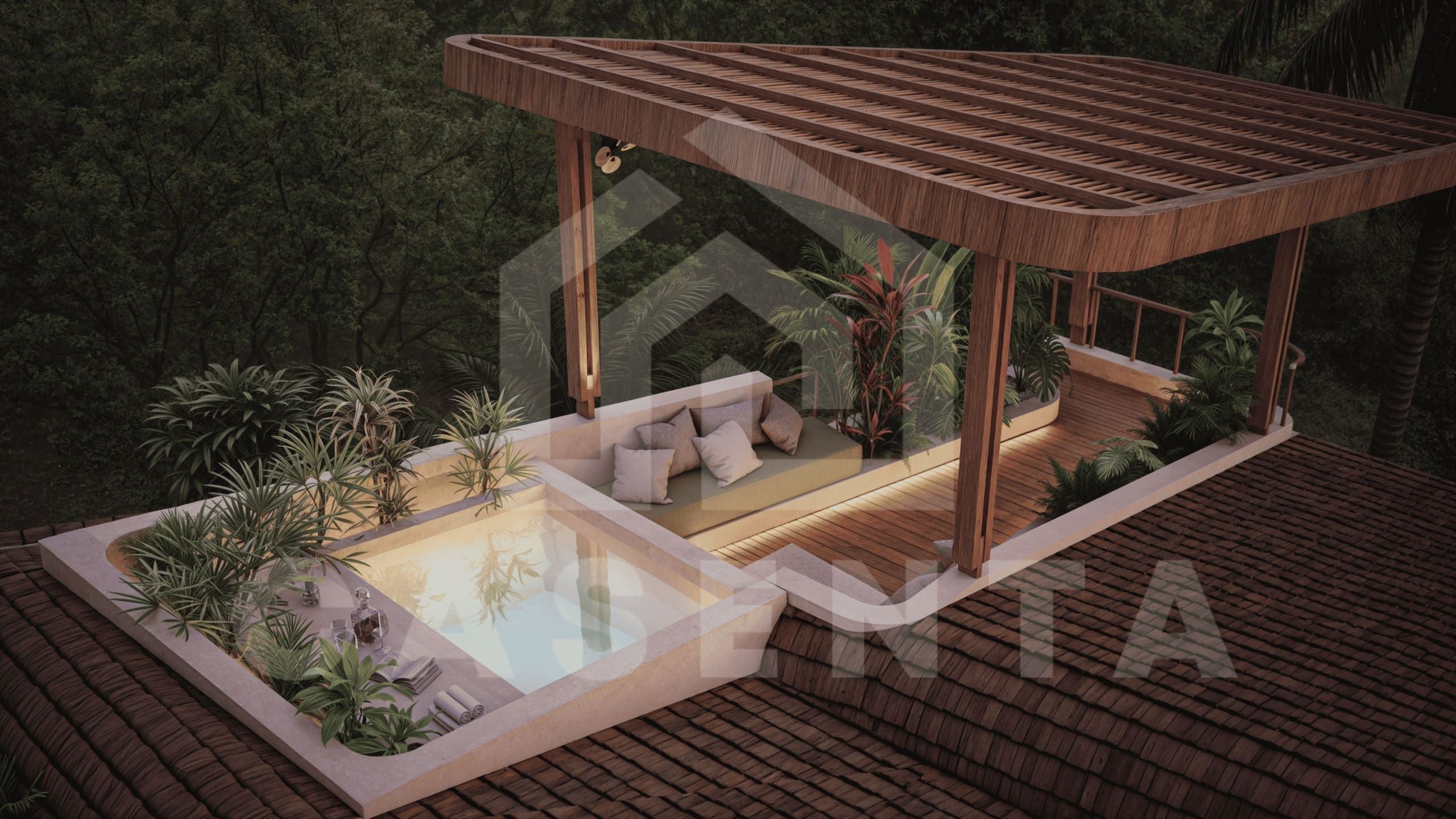 Rooftop terrace with ocean view and Jacuzzi at Bukit Peninsula Villa