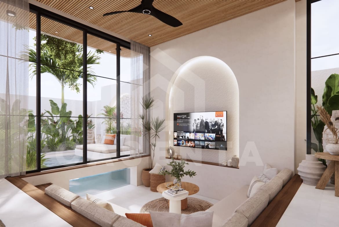 Sunken lounge with pool view in Pecatu Villa For Sale