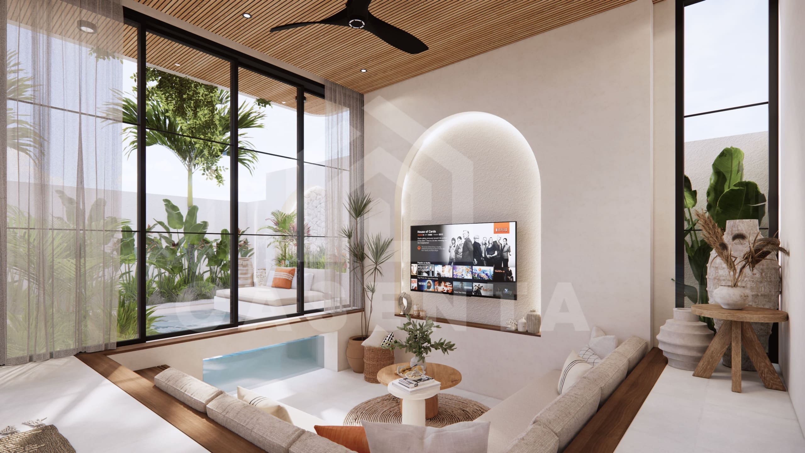 Sunken lounge with pool view in Pecatu Villa For Sale