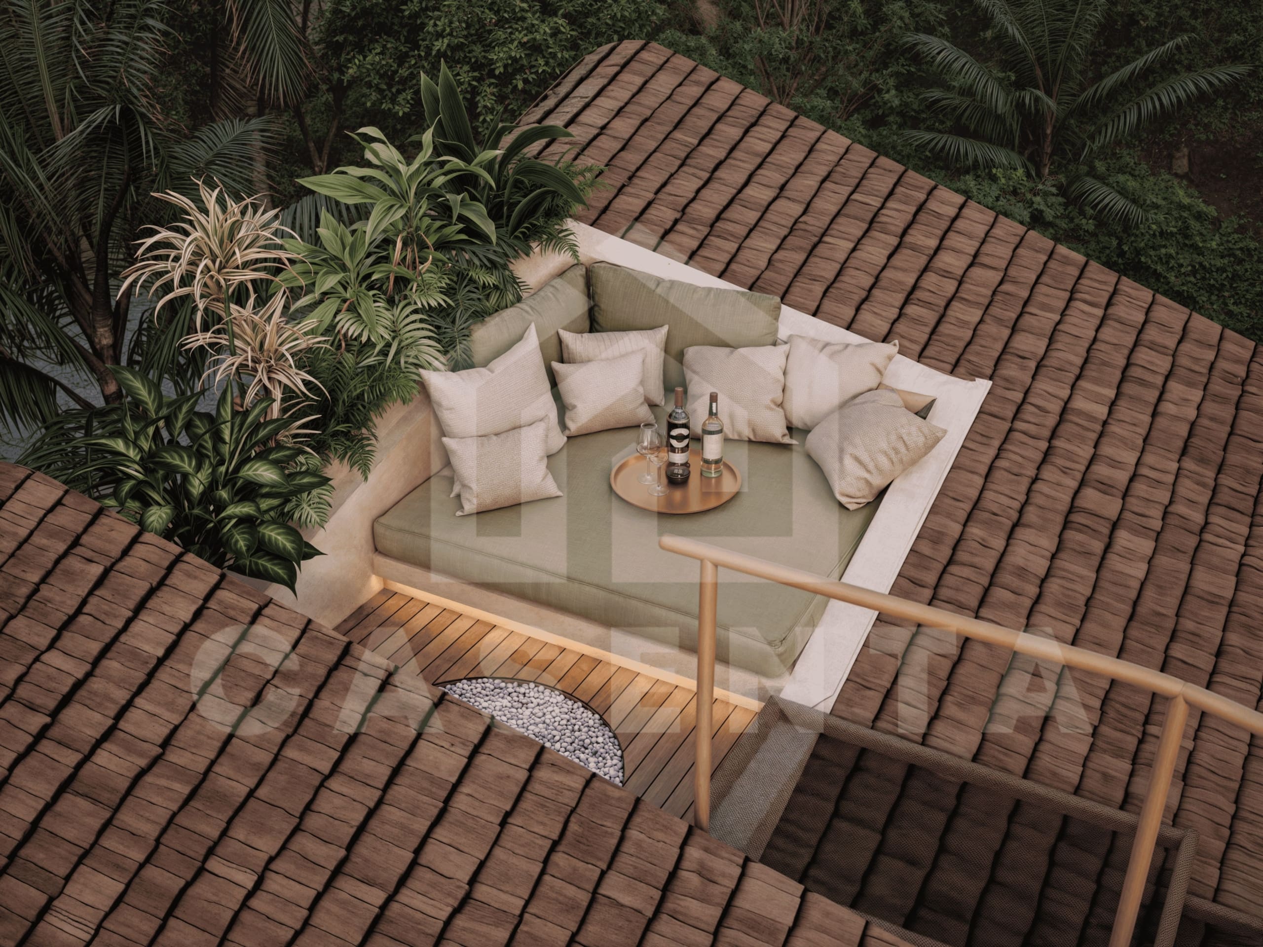 Rooftop terrace with ocean view in Uluwatu tropical villa