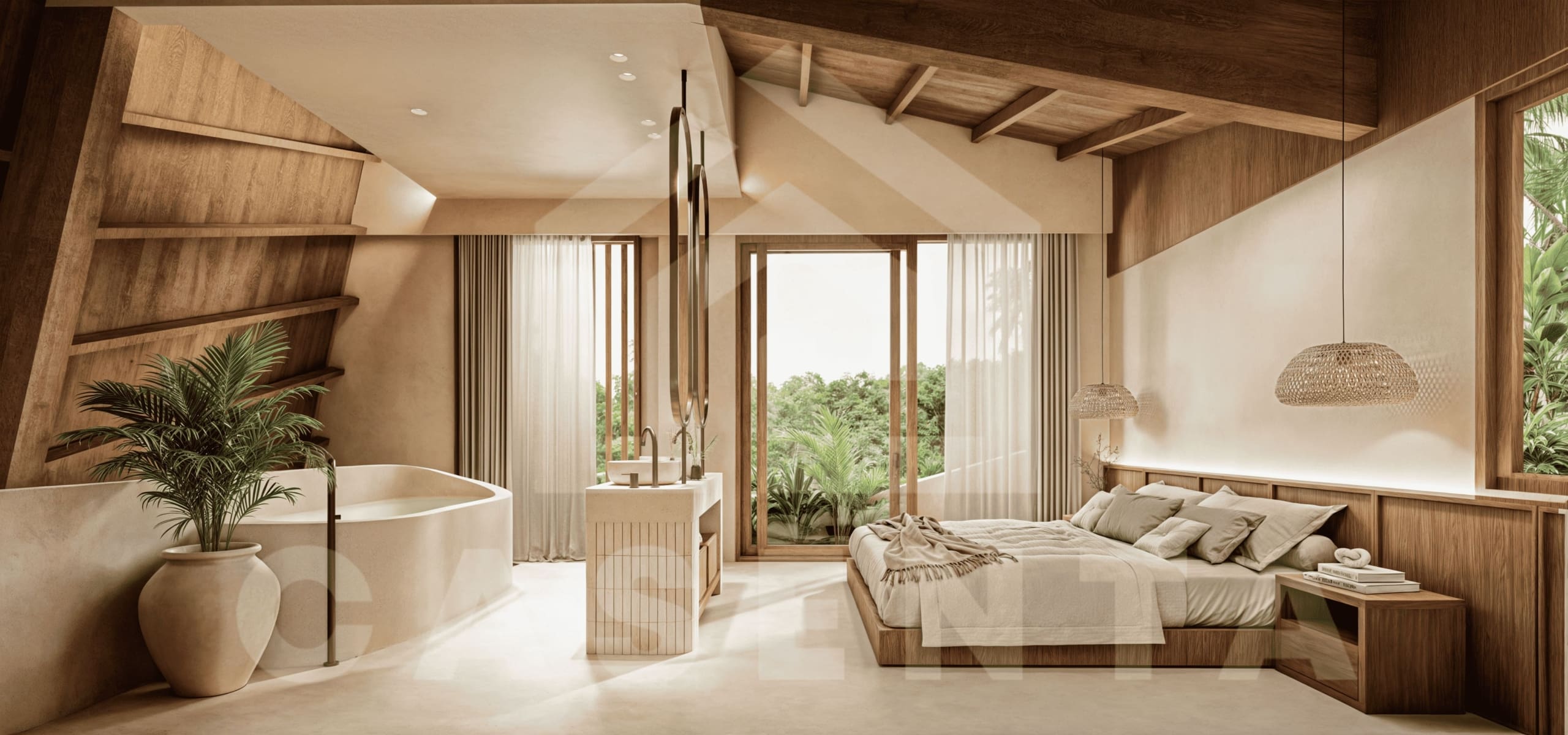 Tropical style bedroom in Uluwatu leasehold villa