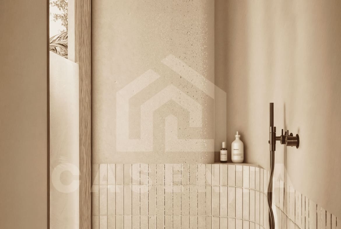 Modern rainfall shower in Uluwatu tropical villa bathroom