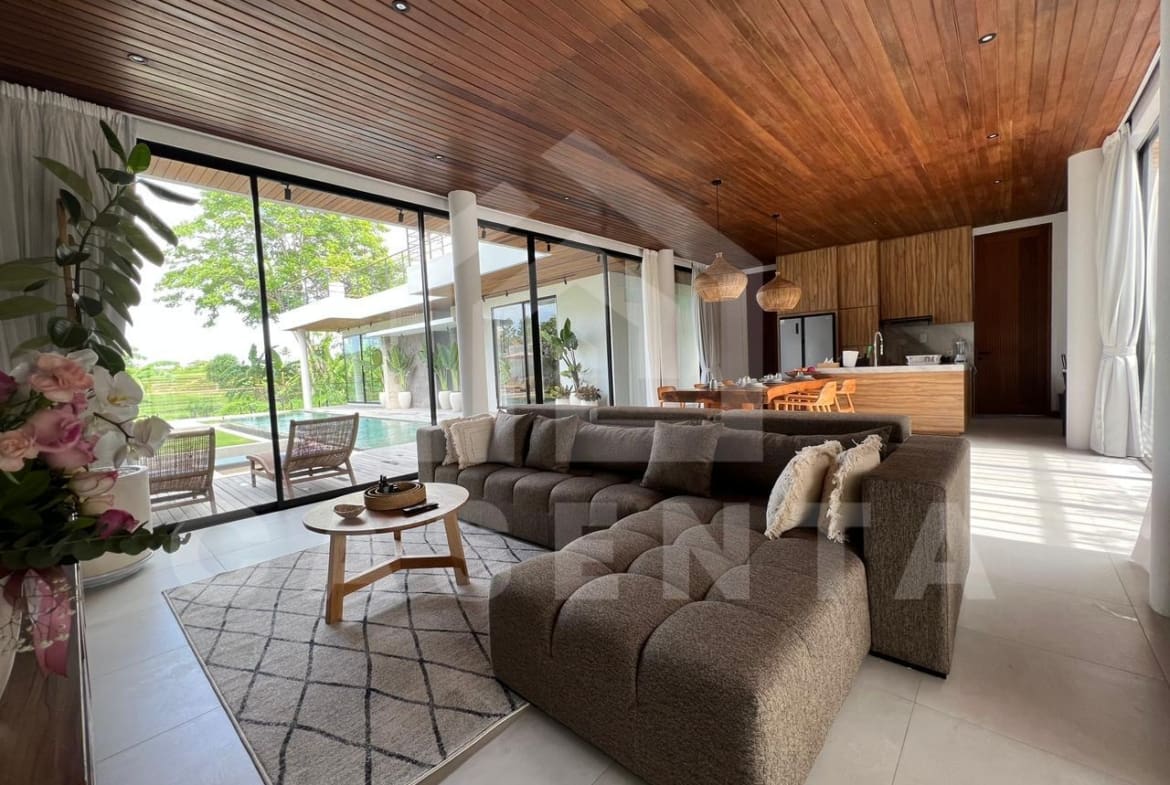 Enclosed open-plan living area in modern Pererenan villa