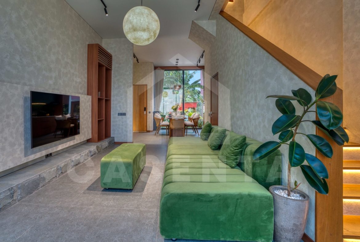 Double height living room in Pandawa villa with modern design