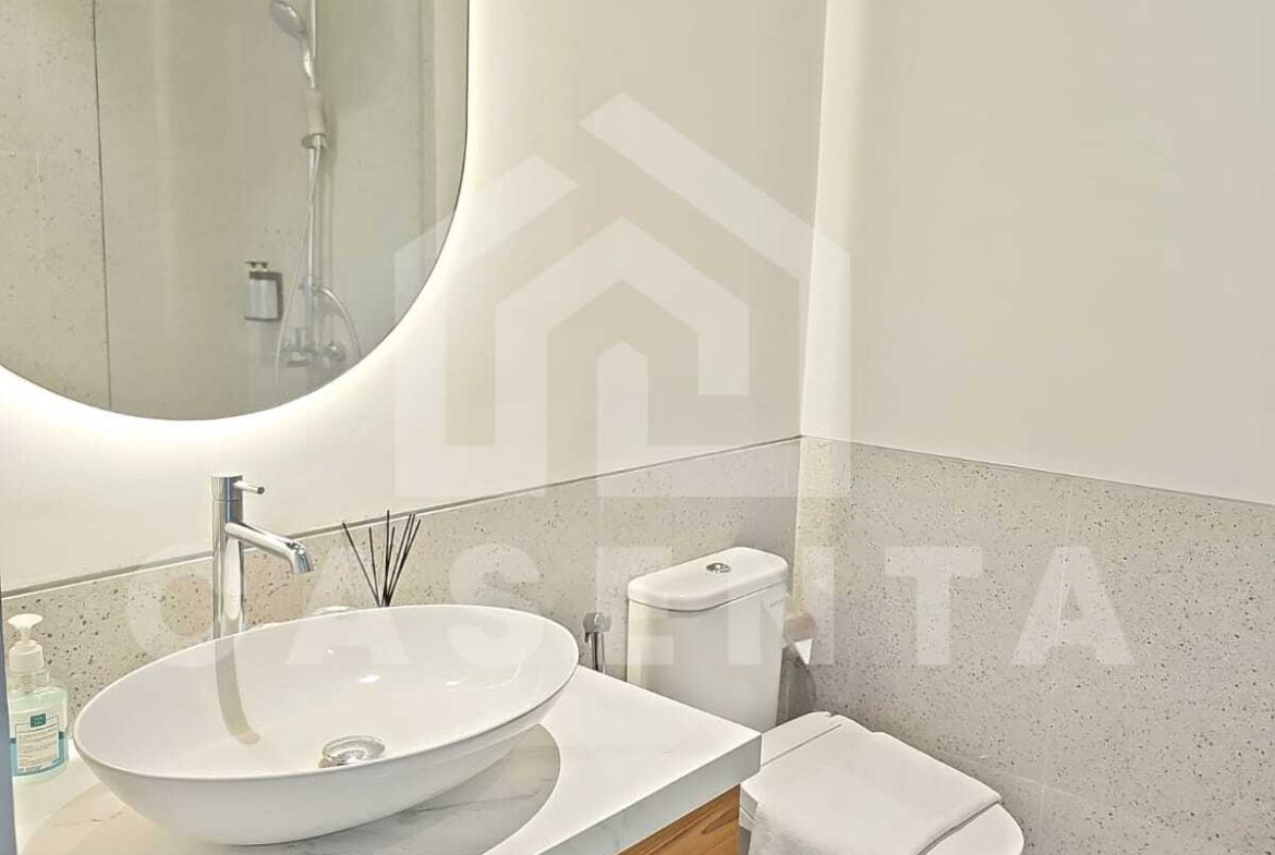 Modern bathroom interior in Canggu villa with walk-in shower