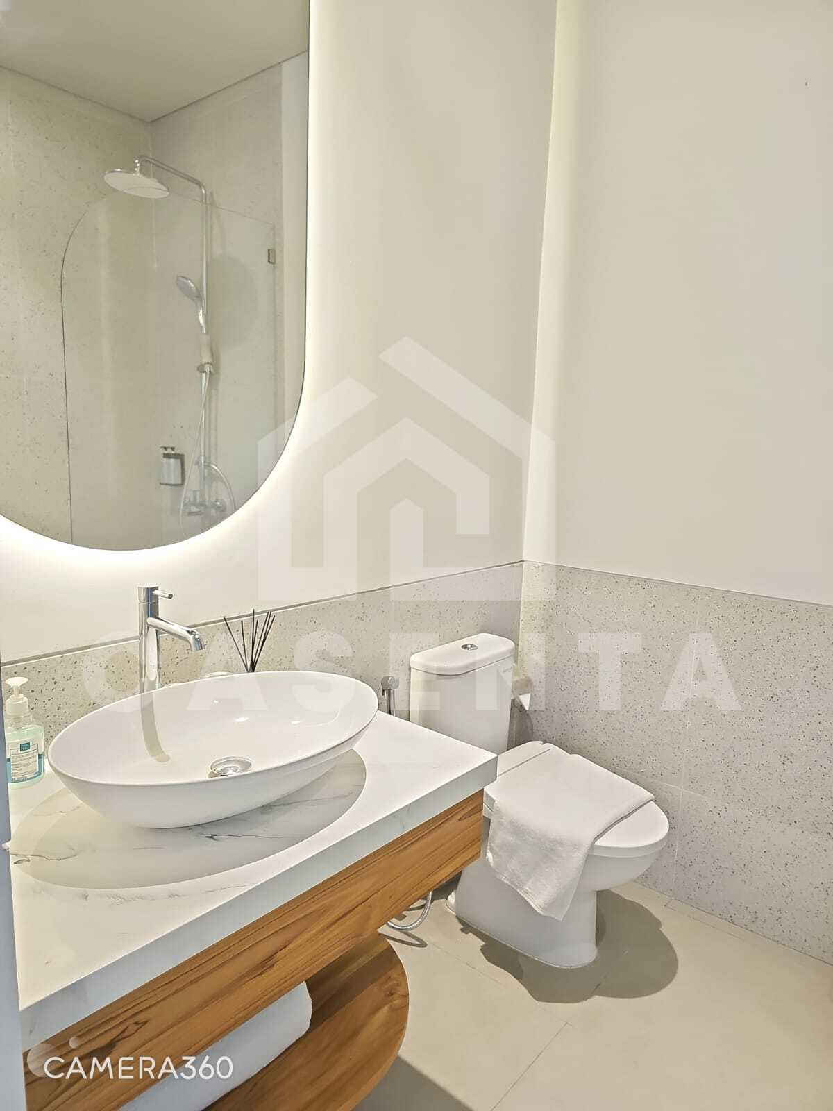 Modern bathroom interior in Canggu villa with walk-in shower