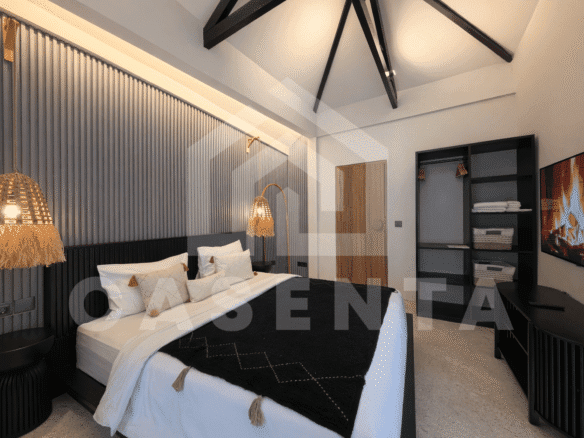 1 bedroom interior with high ceiling in Sanur villa