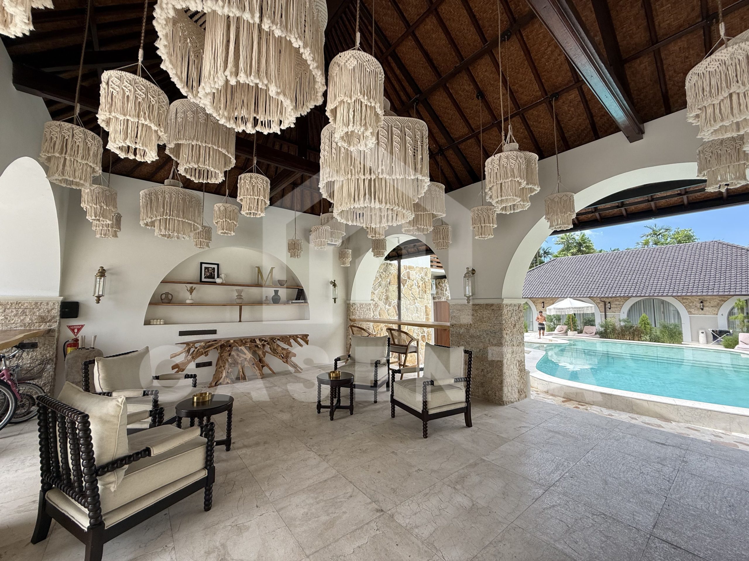 Resort-style communal lounge area in Sanur apartment complex