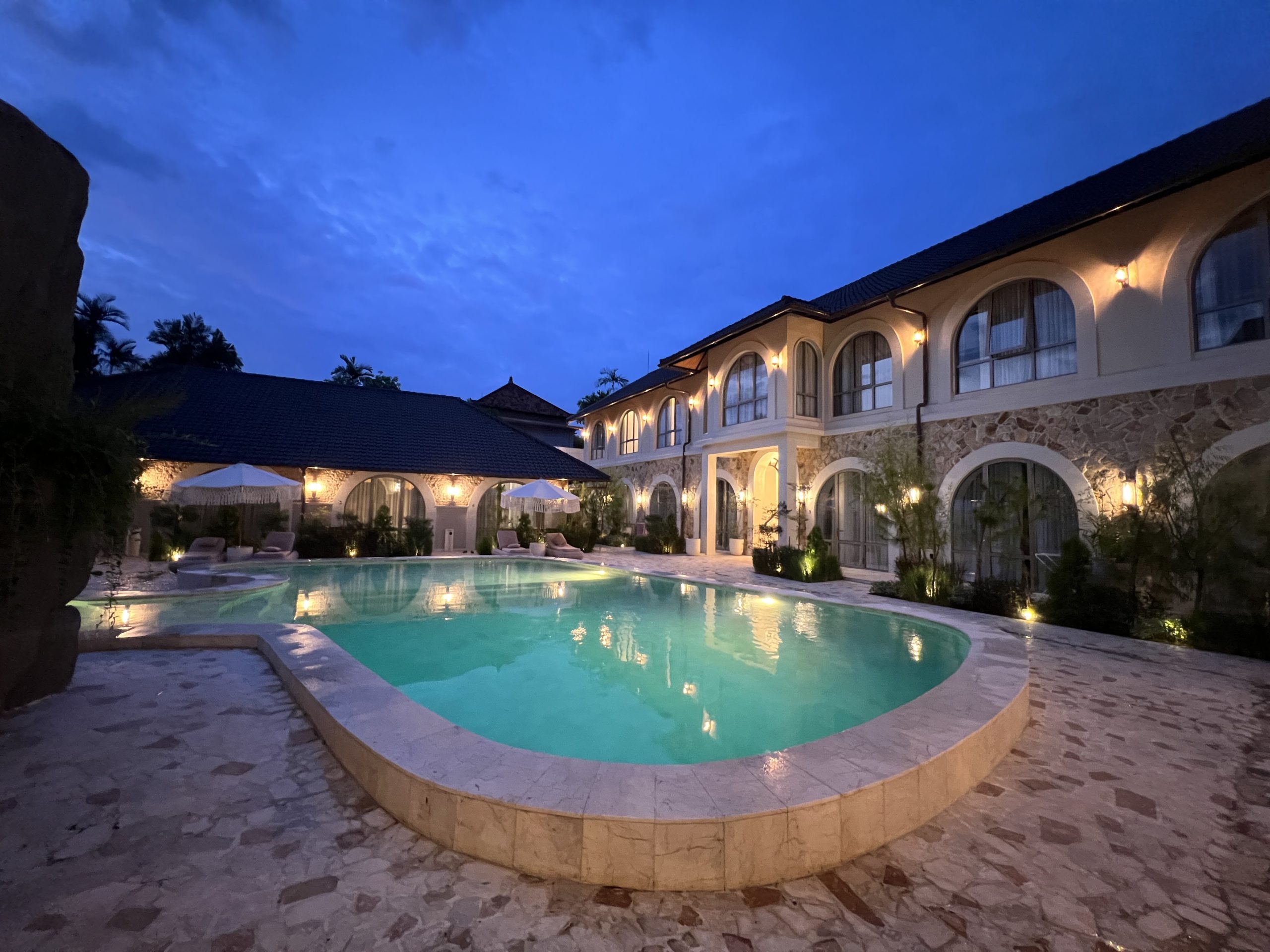 Shared swimming pool at Sanur villa complex near beach