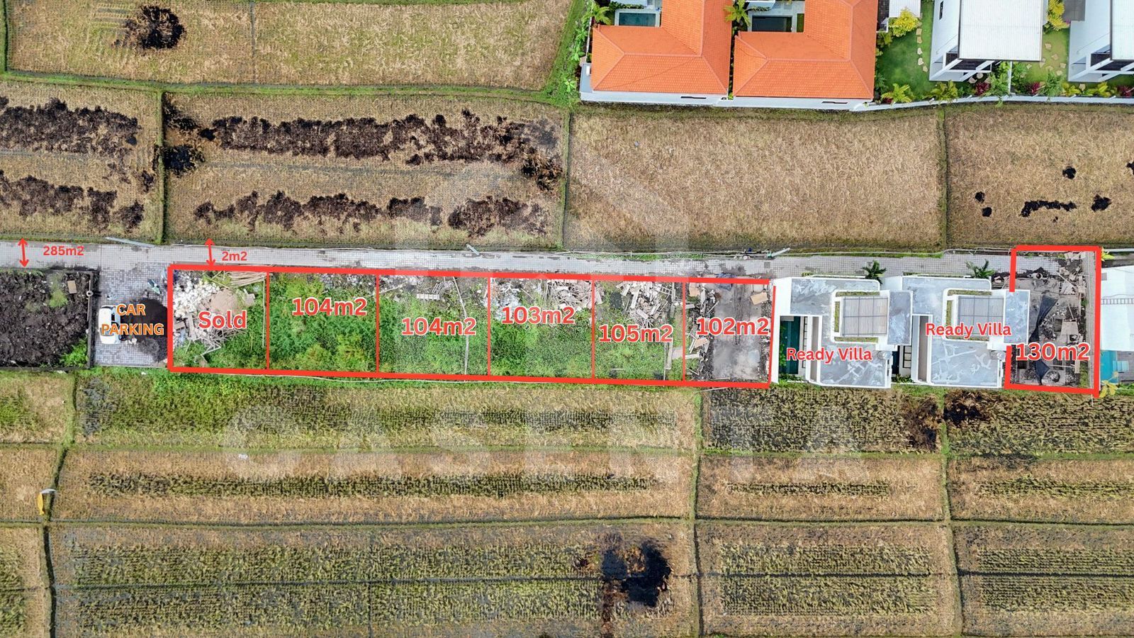 pink zone Cemagi land villa plots with flat terrain and development-ready layout