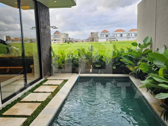 Private swimming pool with rice field view cemagi villa
