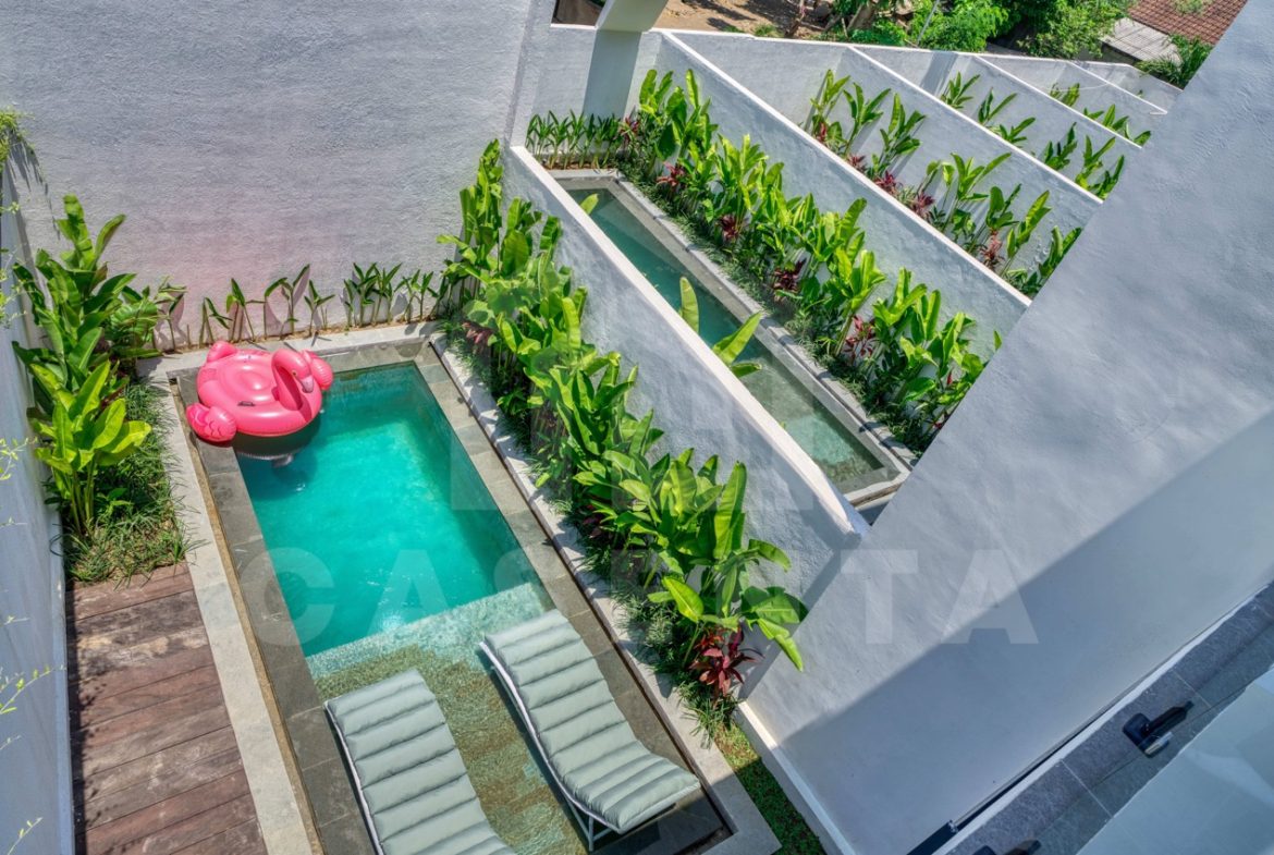 Overhead view of private pool at Pandawa villa