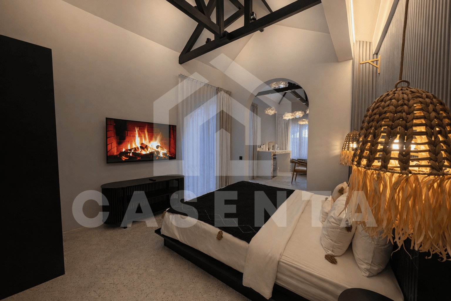 Modern bedroom with TV in Sanur villa investment unit