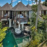 tropical Ubud villa exterior with private pool and lush garden
