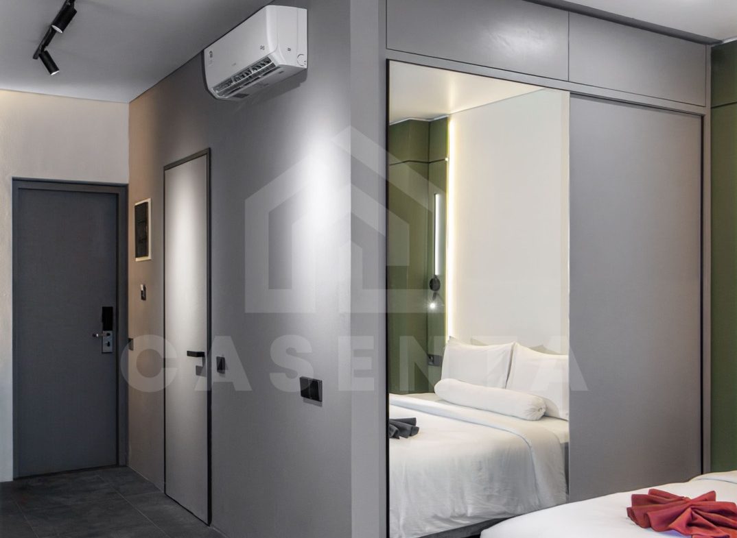 Built-in wardrobe and bedroom design in Canggu apartment