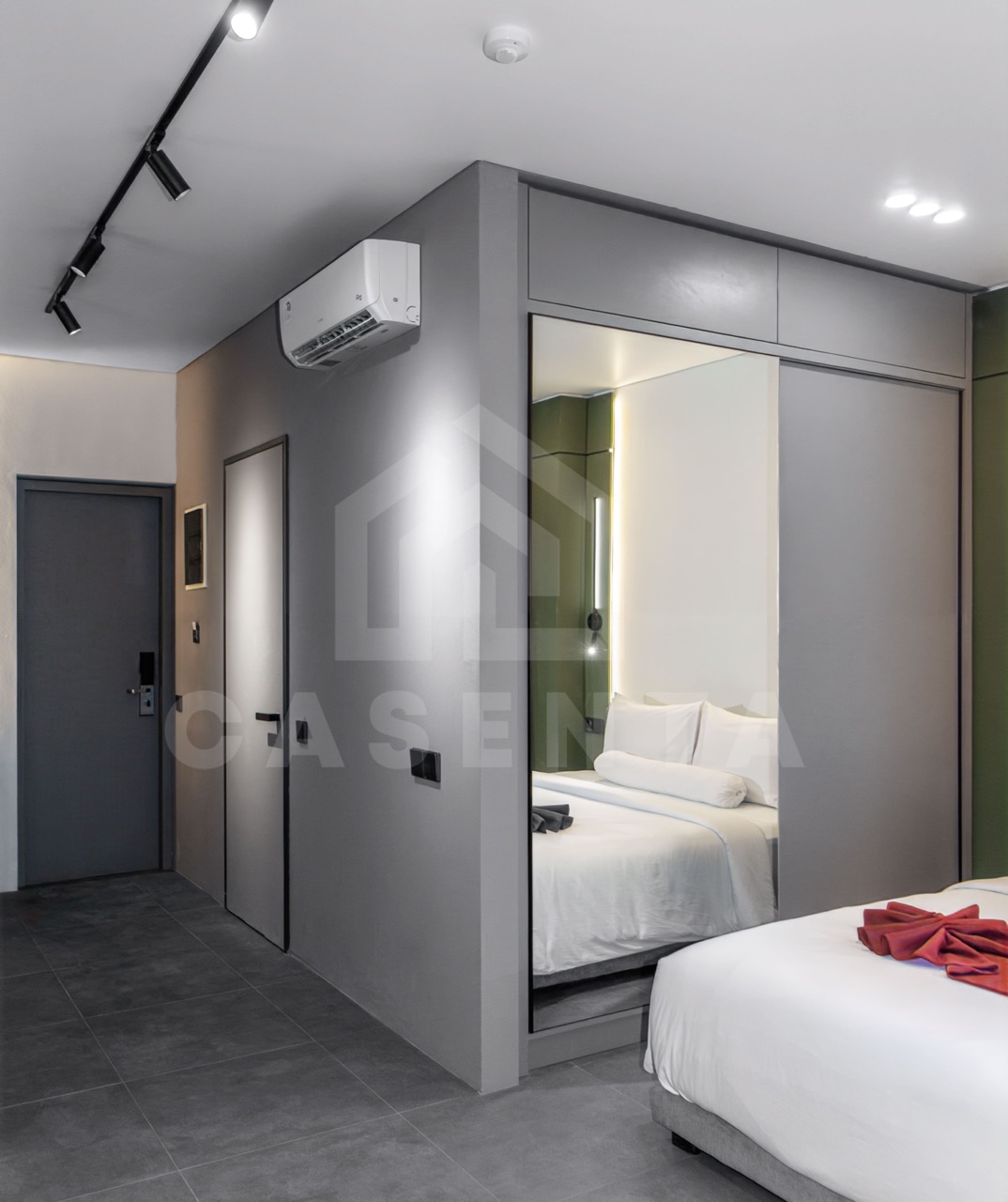 Built-in wardrobe and bedroom design in Canggu apartment