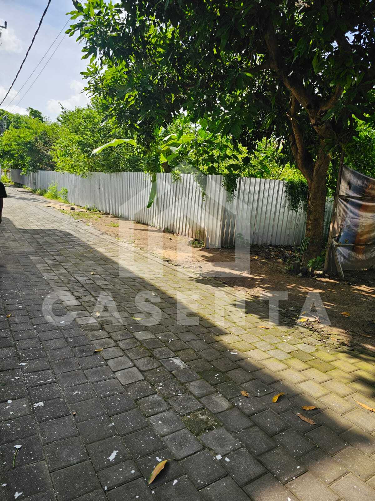 Sanur land roadside view showing wide paved access and quiet neighborhood