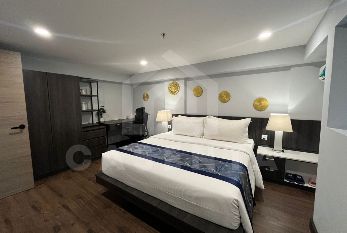 Master bedroom in Canggu apartment with modern design