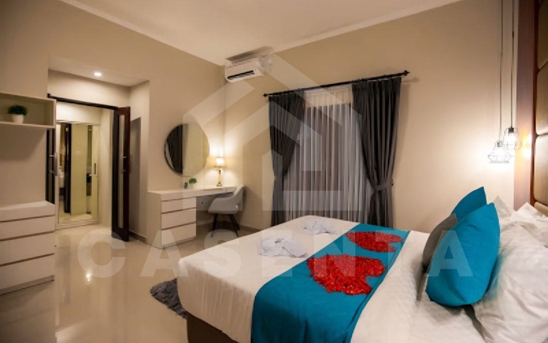 modern ensuite bedroom in Ungasan villa with minimalist interior