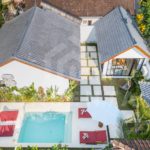 Aerial view of Sayan villa with private pool and garden layout