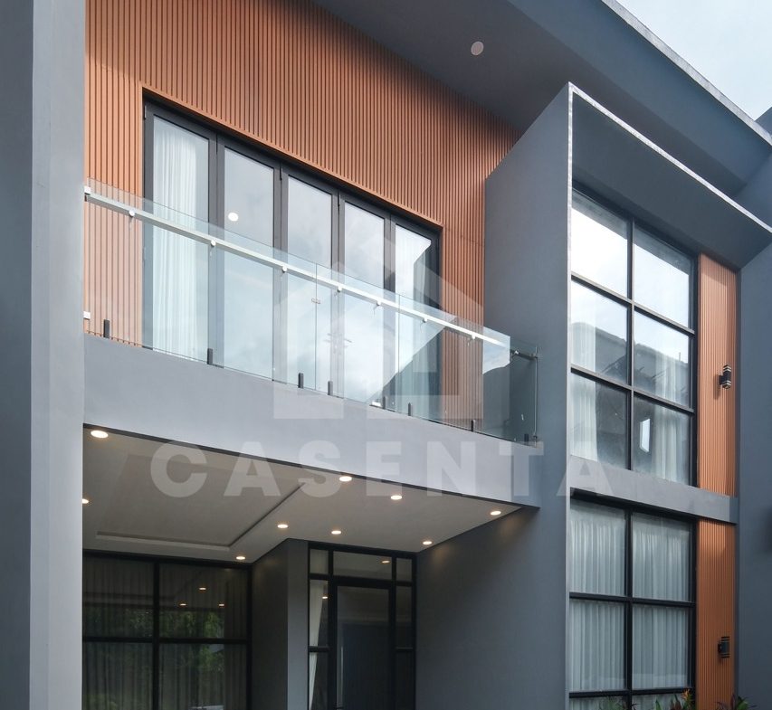 Modern facade of Pererenan villa in gated complex