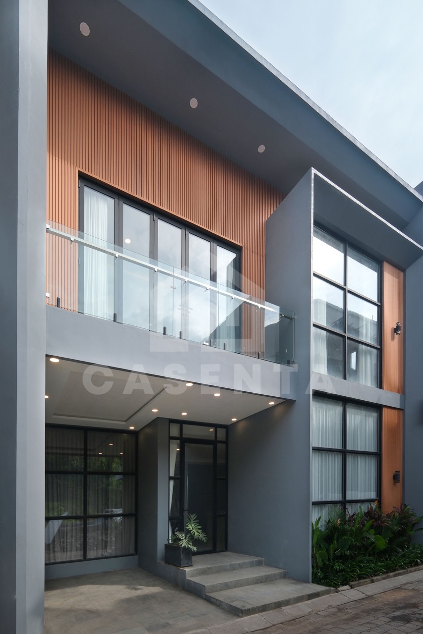 Modern facade of Pererenan villa in gated complex