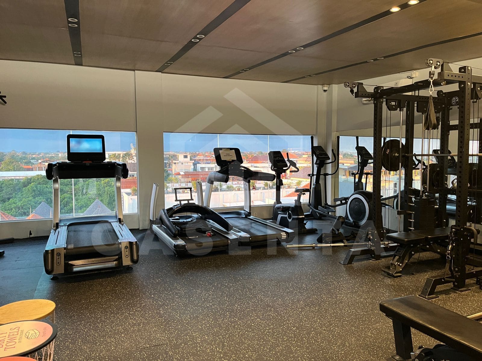 Fully equipped rooftop gym in Canggu apartment