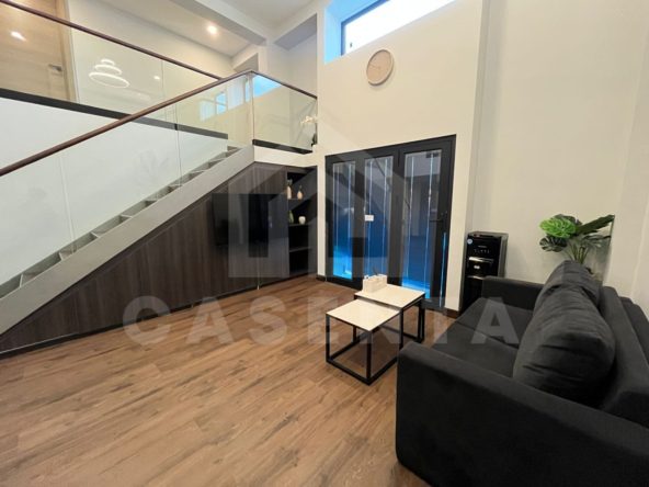 Living area with modern interior in Canggu apartment