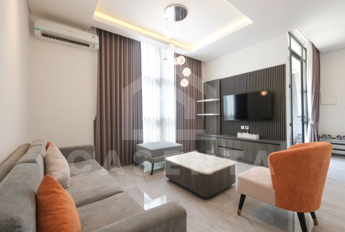 Enclosed living room in Pererenan villa with modern interior