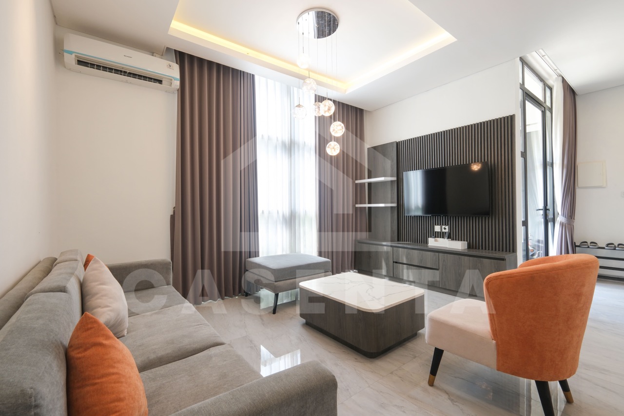 Enclosed living room in Pererenan villa with modern interior