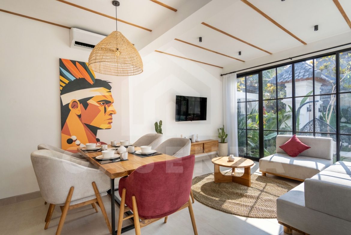 Enclosed living room in Sayan villa with natural light