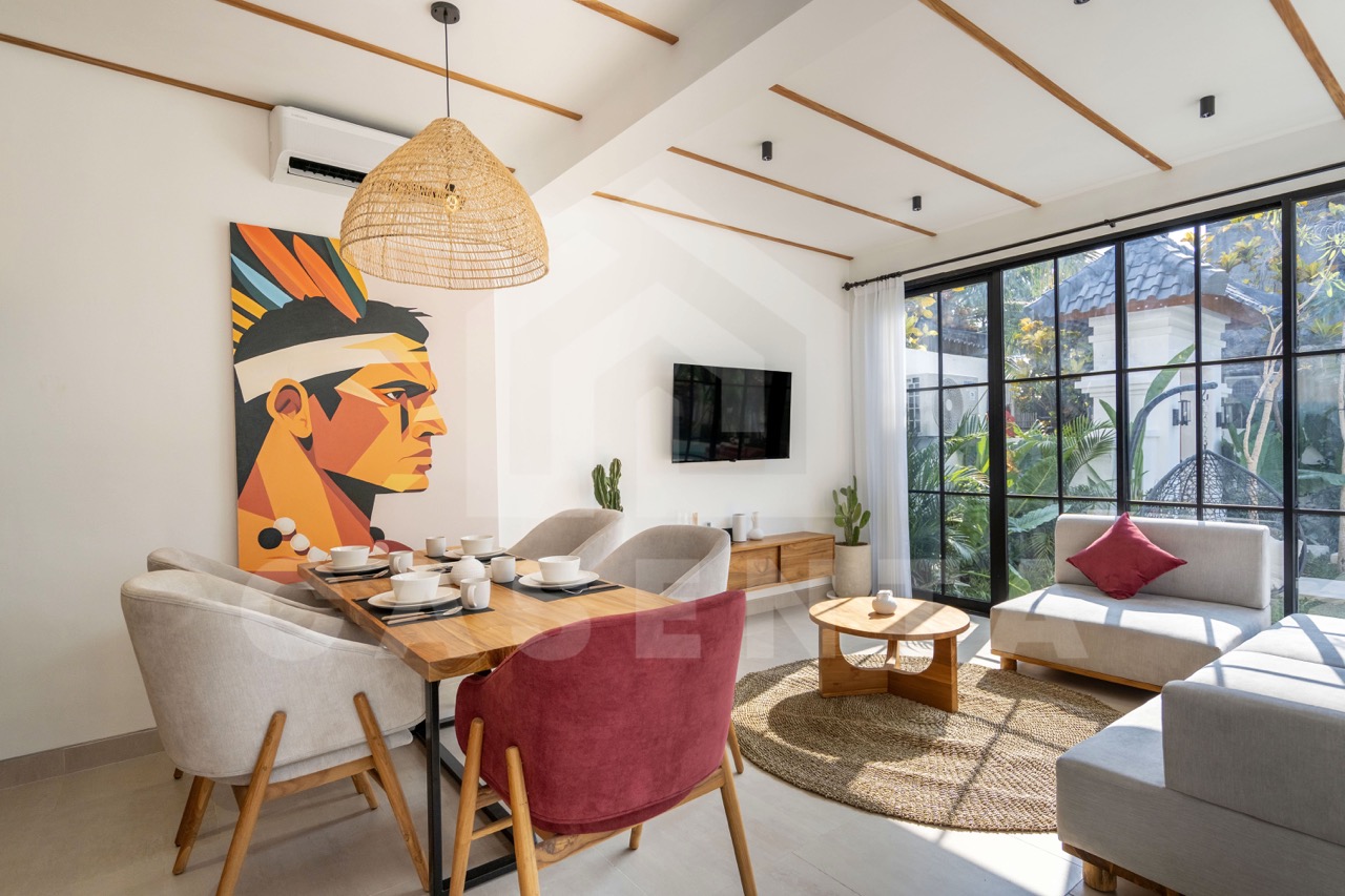 Enclosed living room in Sayan villa with natural light