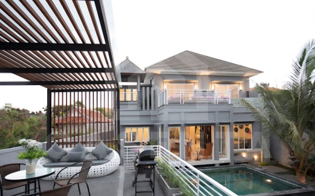 outdoor terrace in Ungasan villa with lounge and pergola