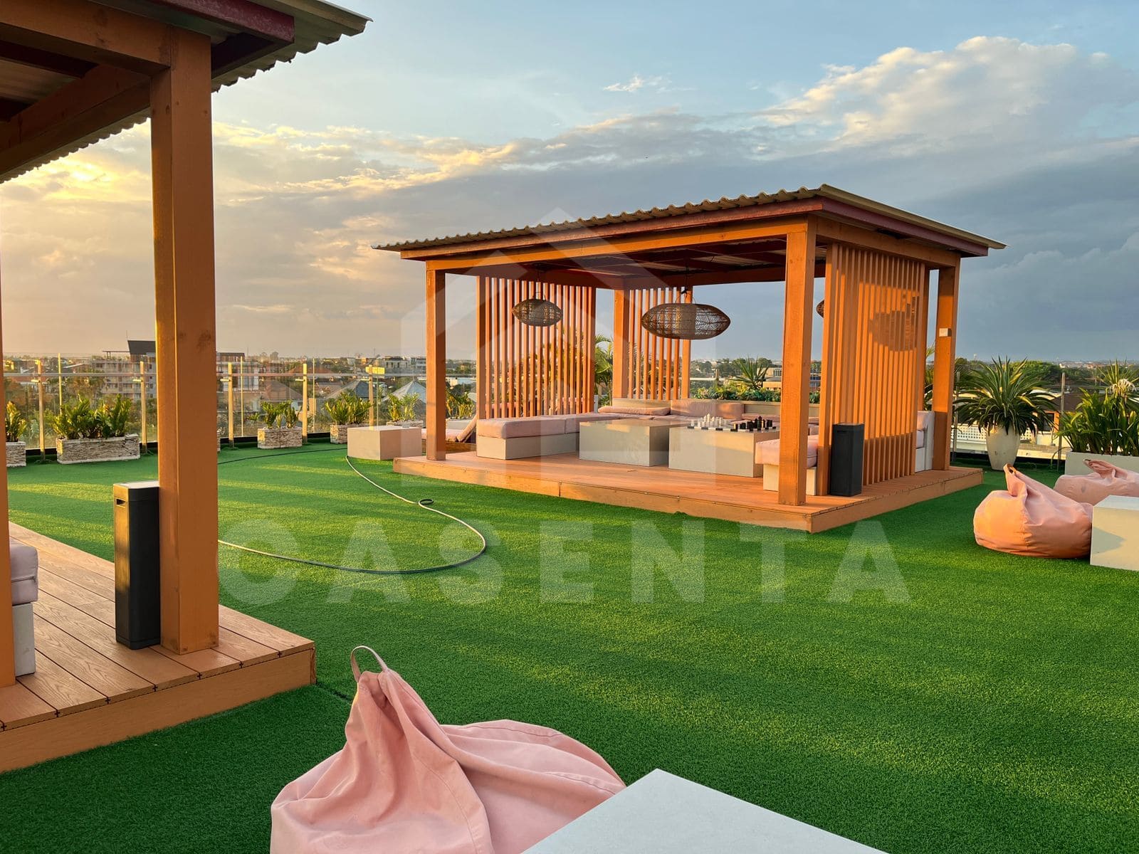 Rooftop lounge area in Canggu apartment complex
