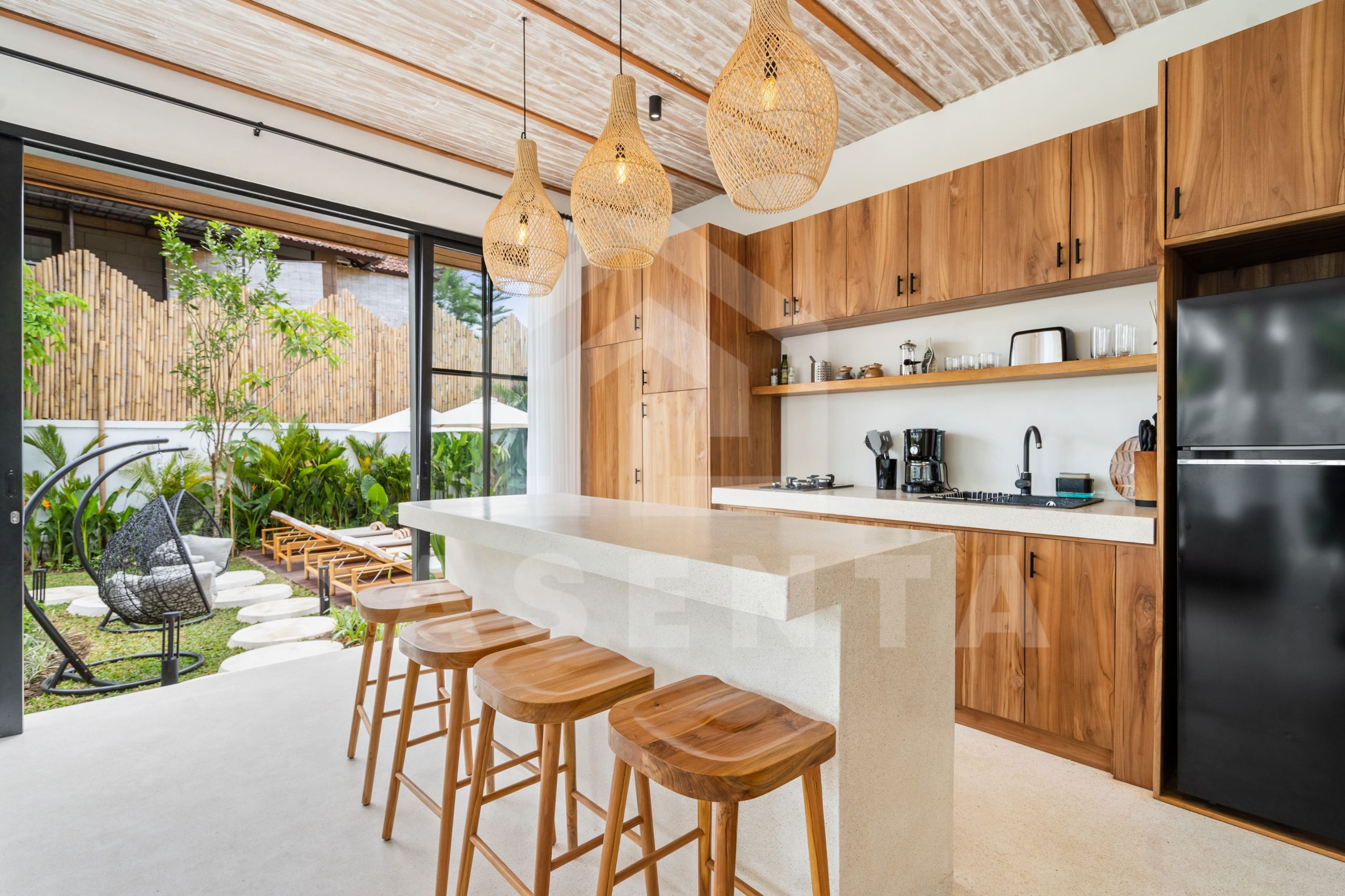 fully equipped modern kitchen with island in Sayan villa