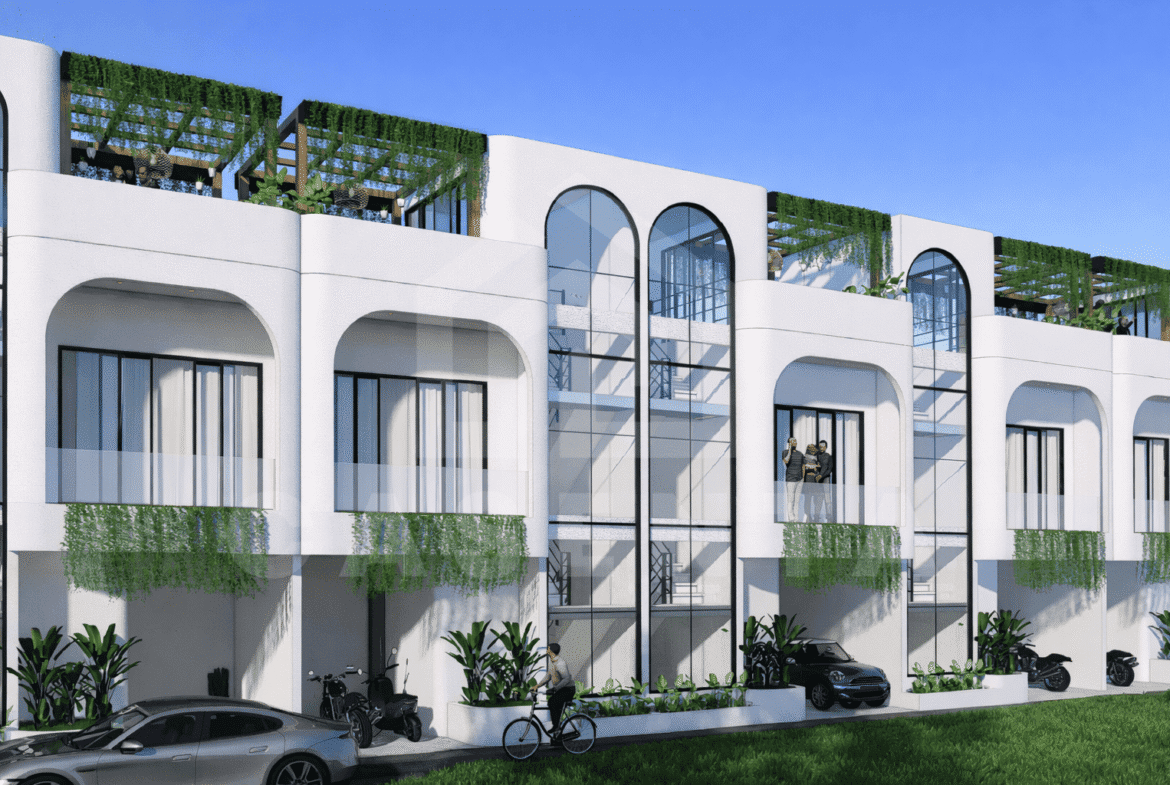 modern Pererenan villa facade in secure complex