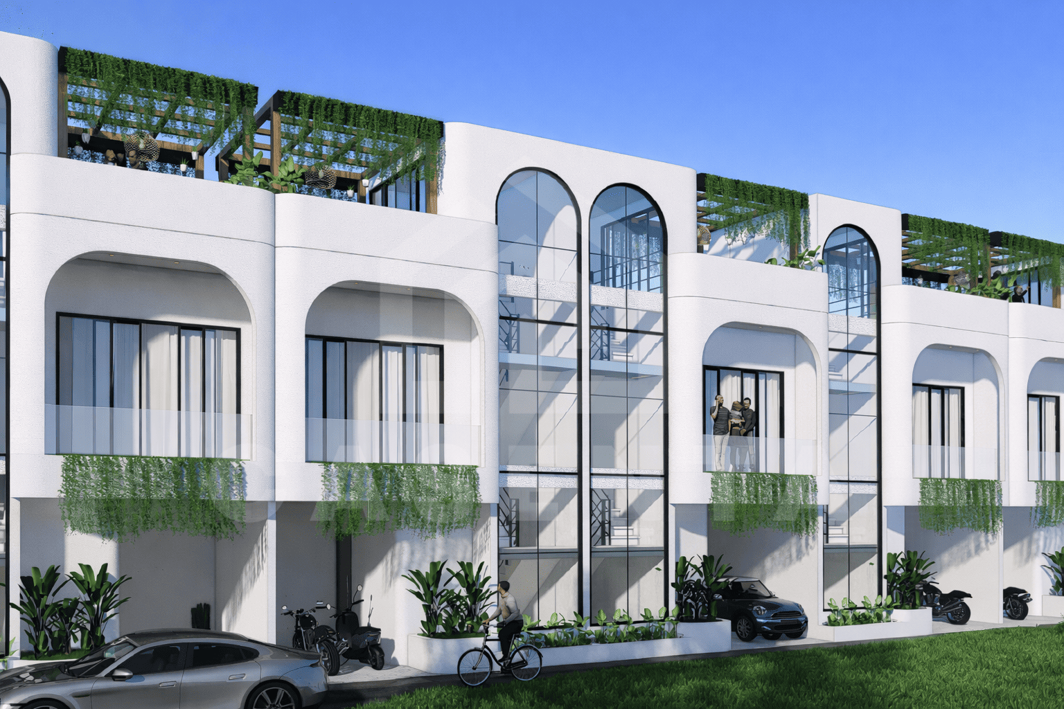 modern Pererenan villa facade in secure complex