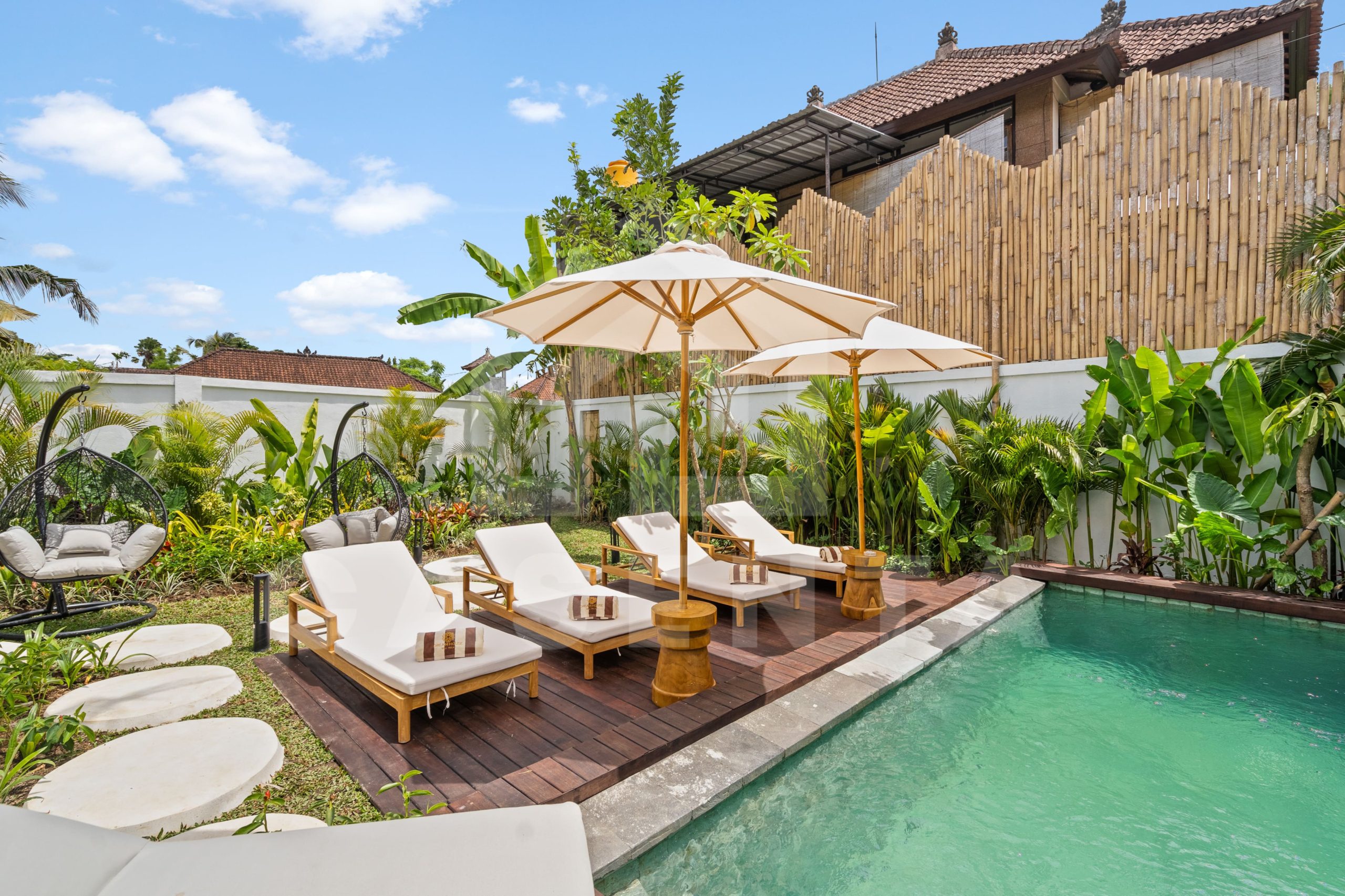 private pool with sun loungers and large garden Sayan villa